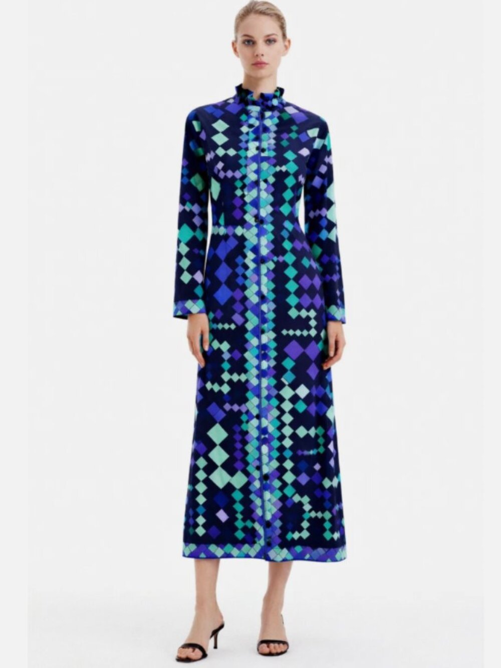 EMILIO PUCCI Formfit Rogers Geo Mod Print Kimono Robe Open Dress Gown S = 10-12